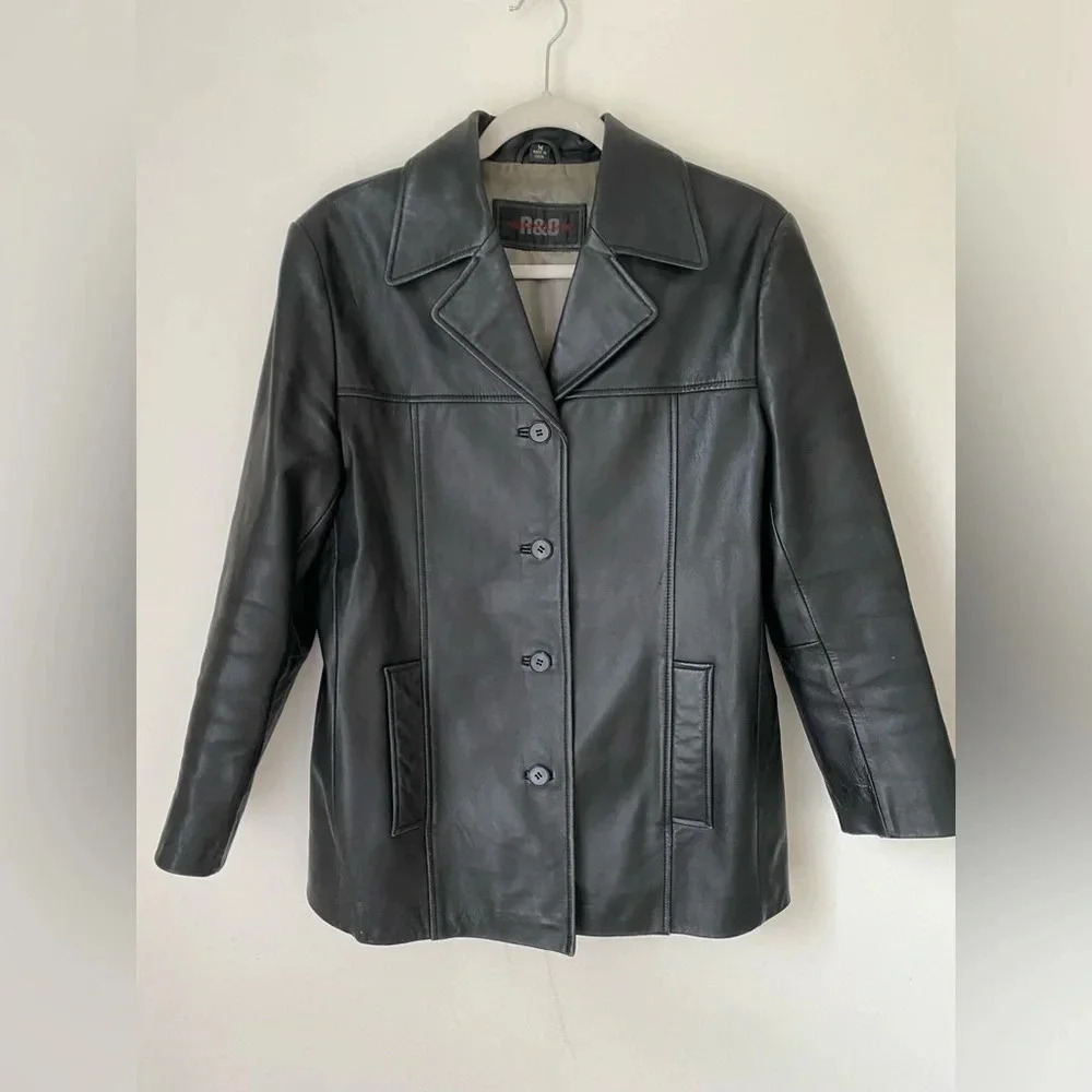 Vintage Leather Jacket Men’s Medium Y2K Reilly Olmes Black Button